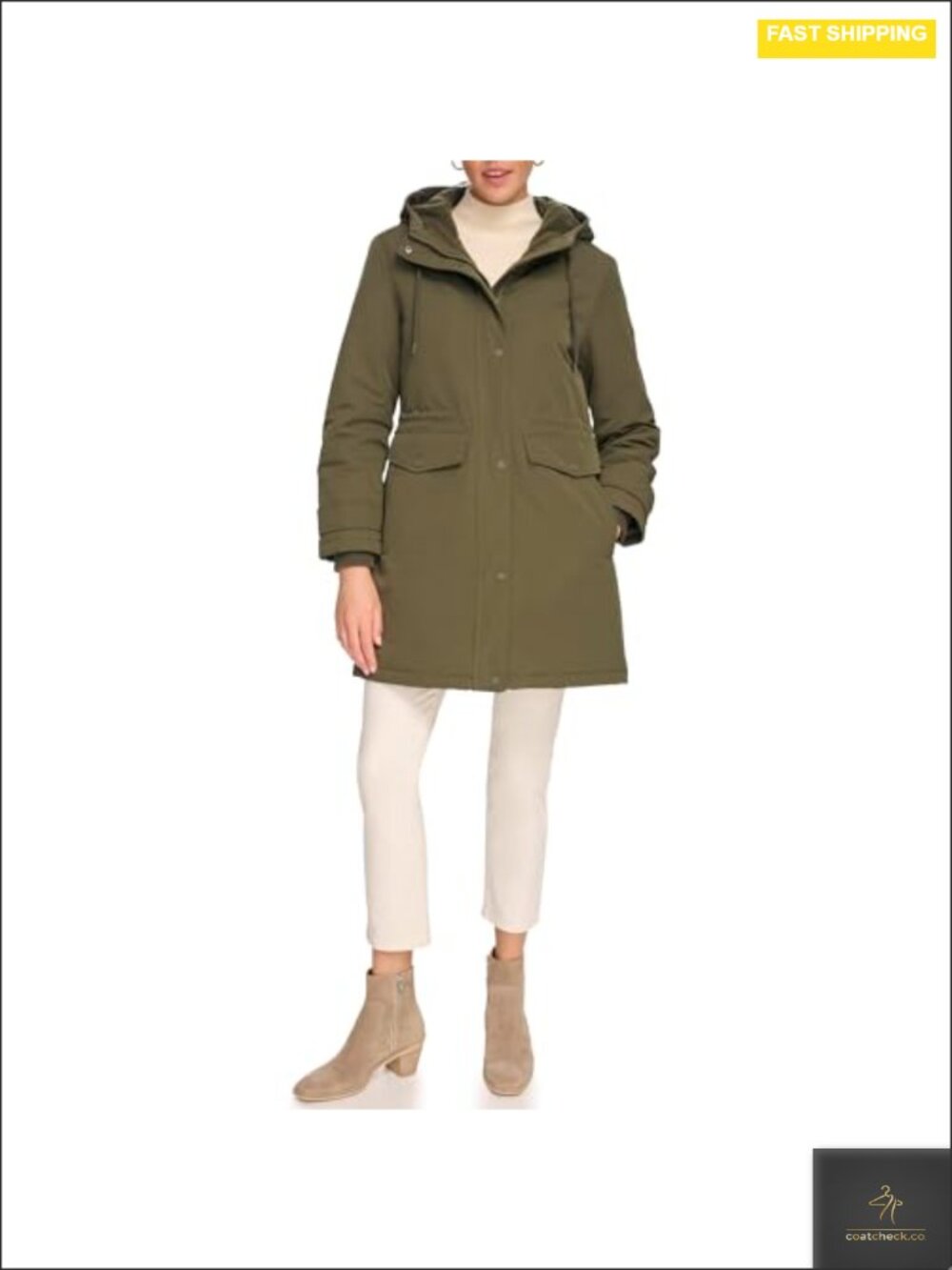 Calvin Klein Women's Zipper Hooded Puffer Coat - Sherpa Lined, Machine Washable